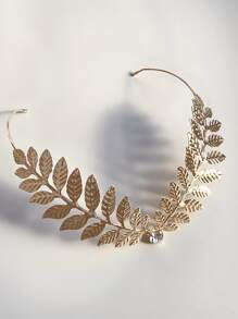 Rhinestone & Leaf Decor Headband - Gold - View 3