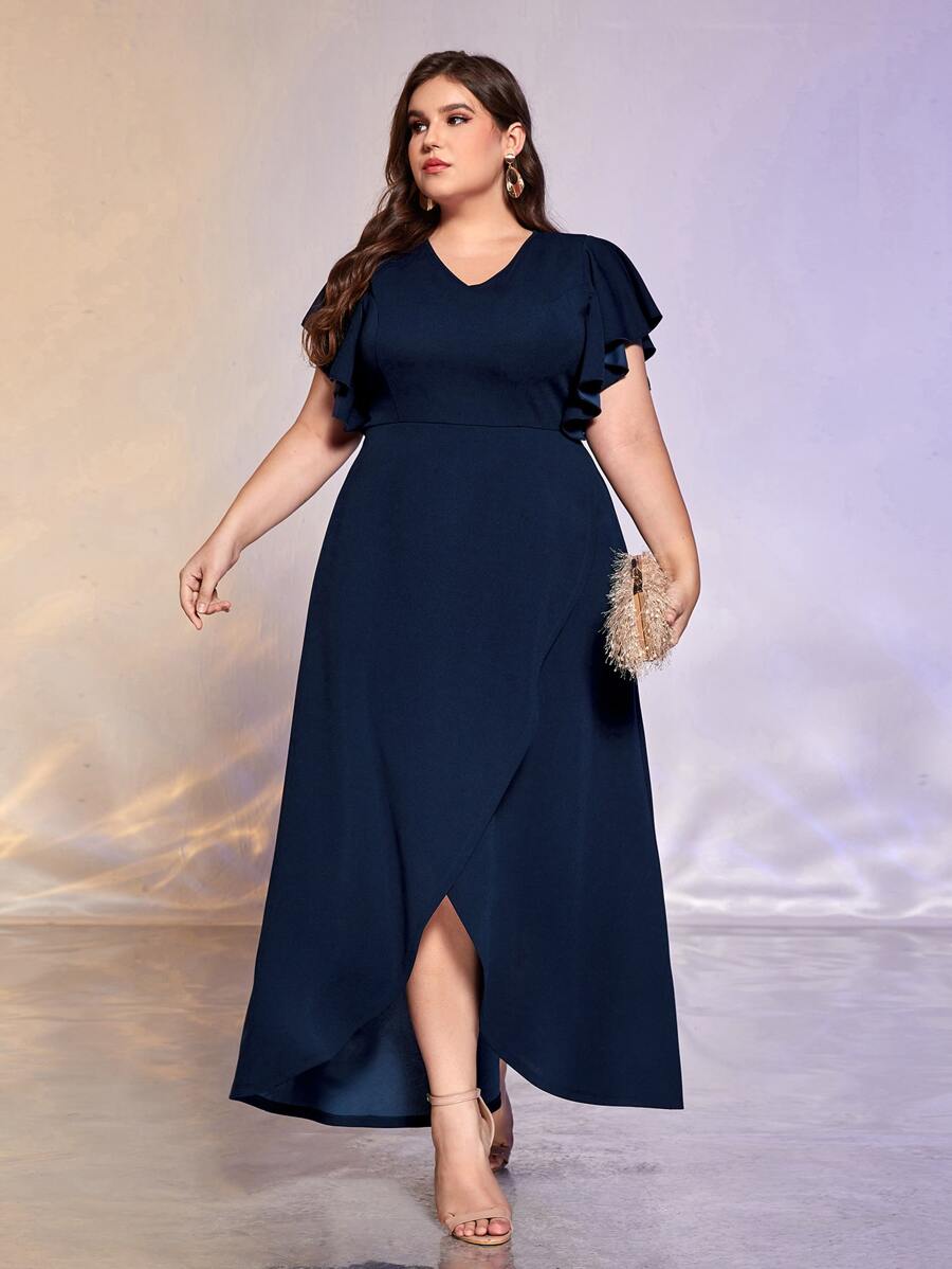 Modelyn Đầm Plus Size Xù Trọn gói Dây kéo màu trơn Thanh lịch - Màu xanh hải quân - Xem 1