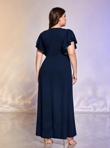 Modelyn Đầm Plus Size Xù Trọn gói Dây kéo màu trơn Thanh lịch - Màu xanh hải quân - Xem 2
