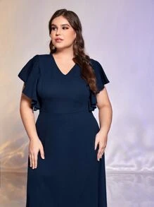 Modelyn Đầm Plus Size Xù Trọn gói Dây kéo màu trơn Thanh lịch - Màu xanh hải quân - Xem 3