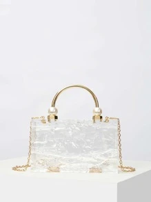 MOTF PREMIUM Bolsa De Noche De Acrylic Clear Box De Lujo Glamorosa, Elegante, Exquisita, Lujosa, Brillante Con Lentejuelas, Elegante Y Perfecta Para Fiestas, Bodas, Bailes, Cenas / Banquetes, Para Niñas, Mujeres Y Novias. - transparente - Ver 2