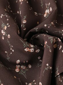 SHEIN LUNE Plus Ditsy Floral Print Flounce Sleeve Blouse - Brown - View 3