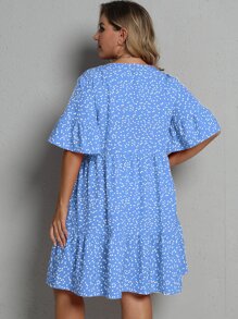 SHEIN Clasi Plus Allover Heart Print Smock Dress - Blue - View 2