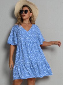SHEIN Clasi Plus Allover Heart Print Smock Dress - Blue - View 7