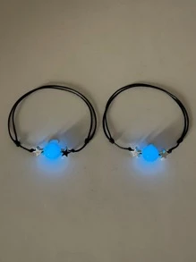 ATLVXJL 2 chiếc/cặp Vòng tay dây da chìa khóa hình trái tim phát sáng trong bóng tối cho cặp đôi, thời trang tối giản, quà tặng ngày lễ tình nhân - Nhiều màu - Xem 4