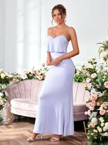 SHEIN Belle 荷葉邊伴娘連衣裙 - 紫丁香色 - 查看 3