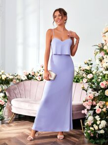 SHEIN Belle 荷葉邊伴娘連衣裙 - 紫丁香色 - 查看 4