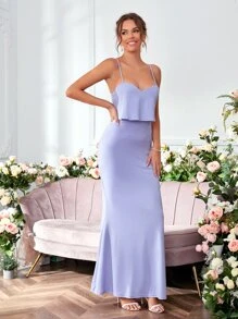 SHEIN Belle 荷葉邊伴娘連衣裙 - 紫丁香色 - 查看 5