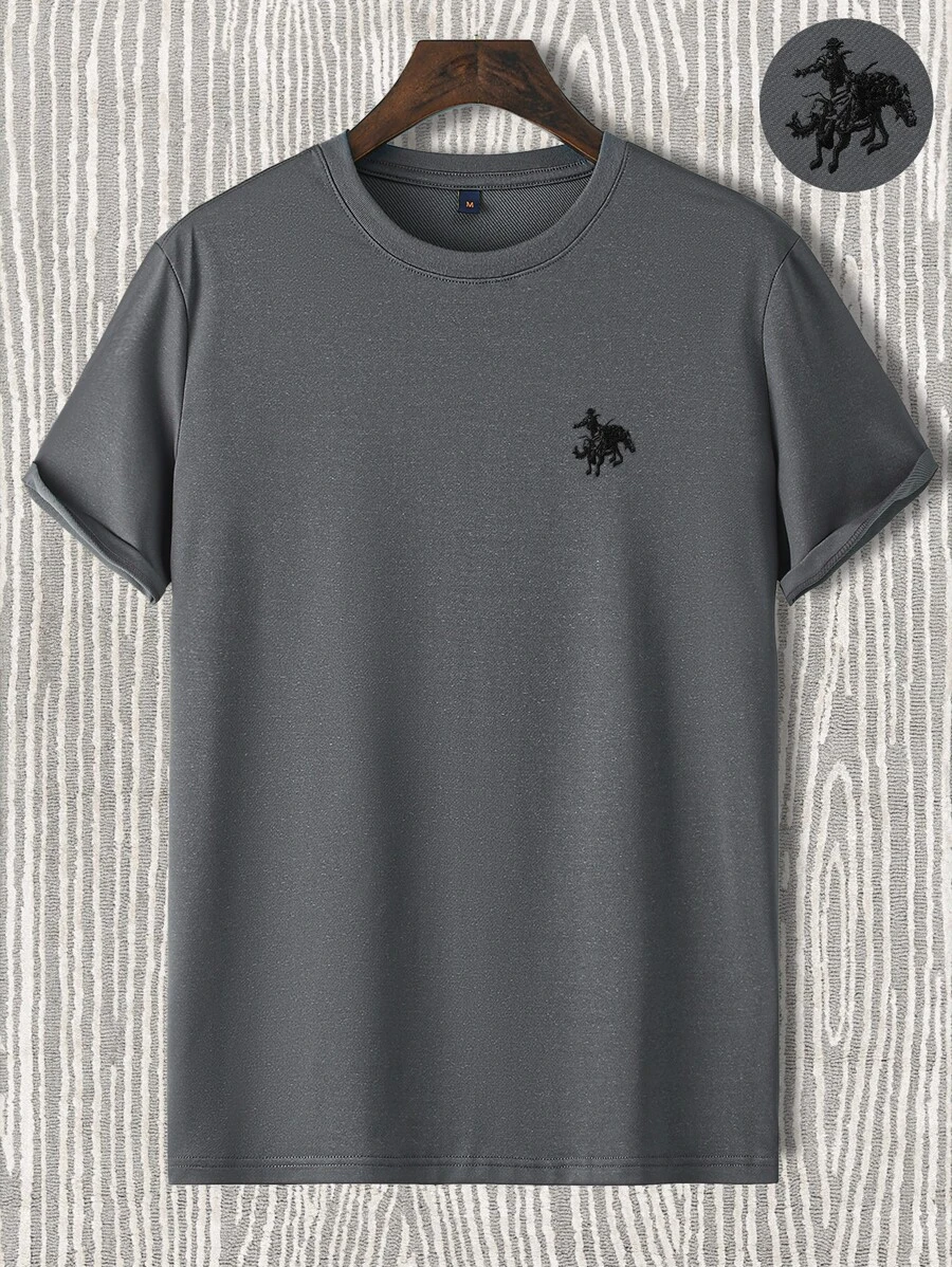 Manfinity Homme Men Figure & Horse Embroidery Tee - Grey - View 1