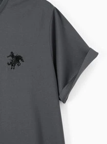 Manfinity Homme Men Figure & Horse Embroidery Tee - Grey - View 3