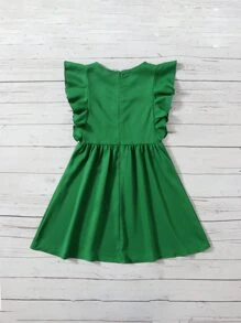 SHEIN 女孩荷葉邊後拉鏈連衣裙 - 綠色 - 查看 4
