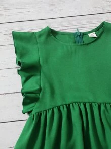 SHEIN 女孩荷葉邊後拉鏈連衣裙 - 綠色 - 查看 2