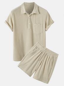 Manfinity Homme Men Patched Pocket Polo Shirt & Drawstring Waist Shorts - Apricot - View 1