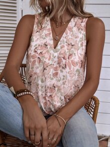 SHEIN LUNE Allover Floral Print Chiffon Blouse - Multicolor - View 1