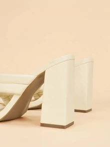 Knot Detail Chunky Heeled Mule Sandals - Beige - View 6