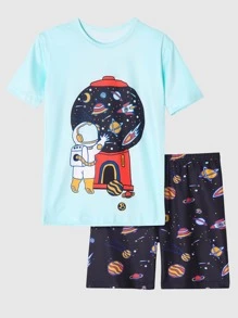 Boys Planet & Astronaut Print Snug Fit PJ Set - Multicolor - View 1