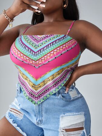 لباس علوي بيكيني طباعة شامل مقلم مقاس كبير