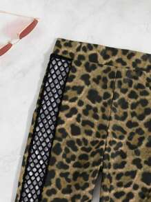 3 paquetes Conjunto de bikini de corte alto con estampado de leopardo y pantalones de playa de malla de contraste, para vacaciones de verano - Multicolor - Ver 4