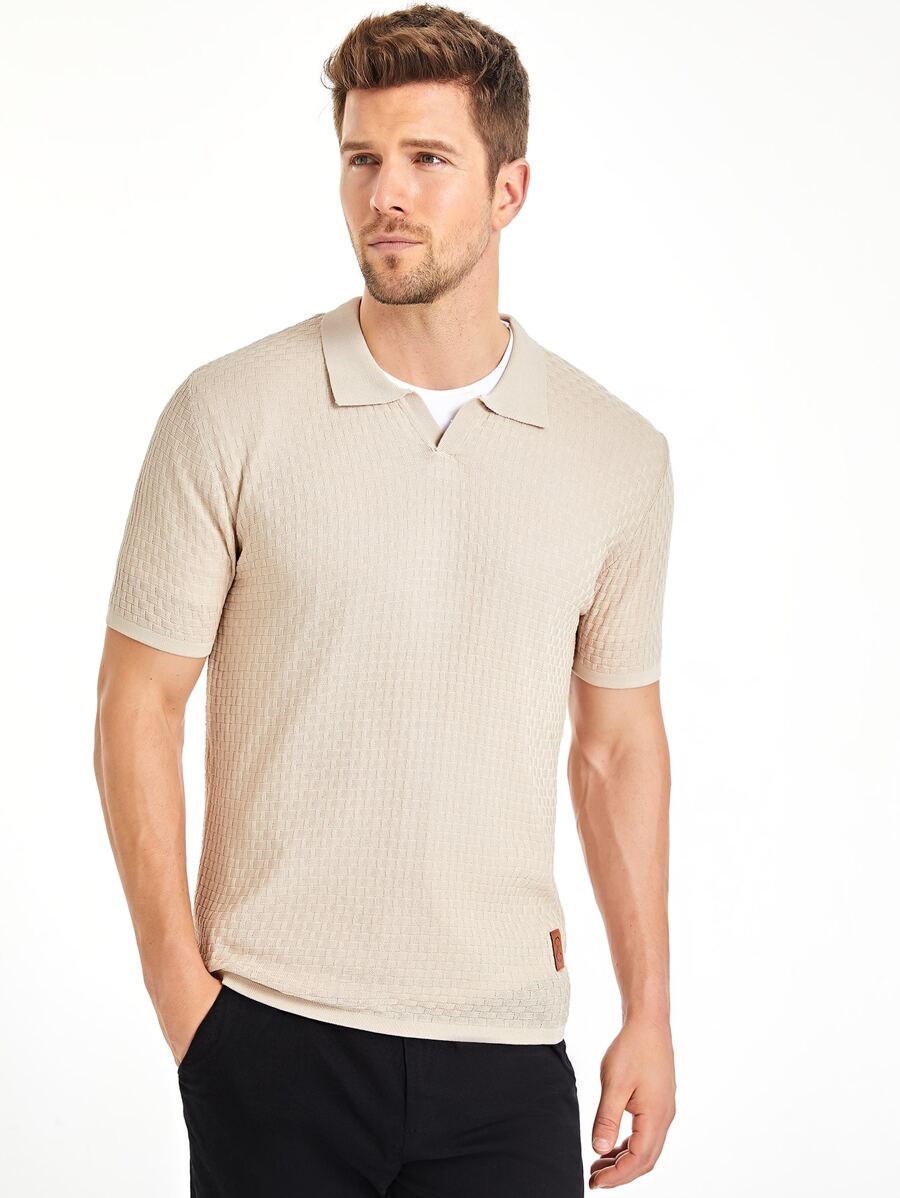 Manfinity Men Patched Detail Polo Neck Knit Top - Apricot - View 1