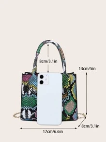 Elegante Bolso De Mano Cuadrado Con Patrón De Piel De Serpiente Colorida Y Diseño De Nicho, Con Correa De Acrílico Y Estampado De Piel De Serpiente Mini Para Mujer - Multicolor - Ver 3