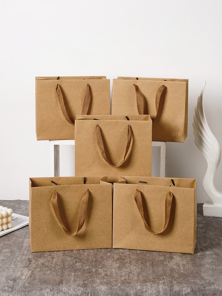 5pcs/10Pcs Festive Holiday Kraft Paper Gift Bags- Perfect For Holiday Gift Giving,Wedding,Bags,Birthday,Birthday,Party,Party Decorations - Khaki - View 1