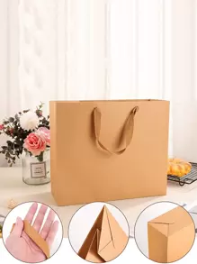 5pcs/10Pcs Festive Holiday Kraft Paper Gift Bags- Perfect For Holiday Gift Giving,Wedding,Bags,Birthday,Birthday,Party,Party Decorations - Khaki - View 4