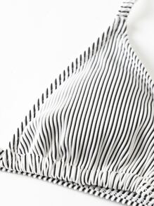 SHEIN Swim Summer Beach Triangle Tie Side Bikini - Black and White - View 3