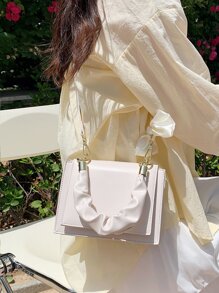 Mini Bow Decor Ruched Design Satchel Bag - White - View 2