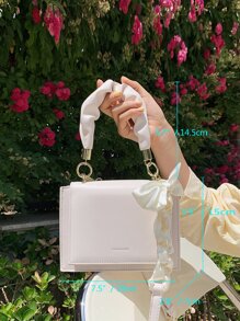 Mini Bow Decor Ruched Design Satchel Bag - White - View 5