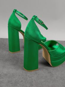 Single Vamp Double Platform Ultra Chunky Heel Sandals - Green - View 3