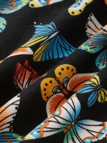 SHEIN ICON Plus Butterfly Print Ruched Lace Up Back Cami Top - Multicolor - View 3