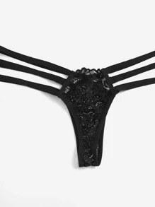 Criss Cross Ladder Cut-Out Lingerie Set - Black - View 3