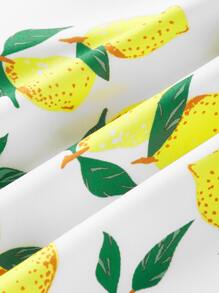 Plus Lemon Print Cut Out Puff Sleeve Slit Hem Dress - Multicolor - View 4