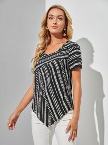 EMERY ROSE Áo sơ mi nữ Bất đối xứng Họa tiết hoa Giải trí - Đen và trắng - Xem 4