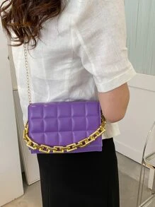 Mini Quilted Snap Button Square Bag - Purple - View 2