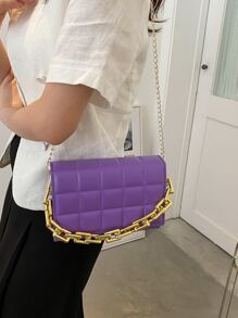 Mini Quilted Snap Button Square Bag - Purple - View 4