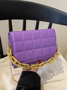 Mini Quilted Snap Button Square Bag - Purple - View 6