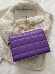 Mini Quilted Snap Button Square Bag - Purple - View 7