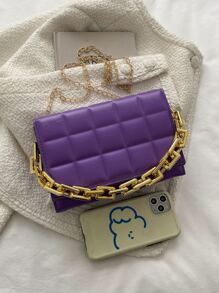 Mini Quilted Snap Button Square Bag - Purple - View 8