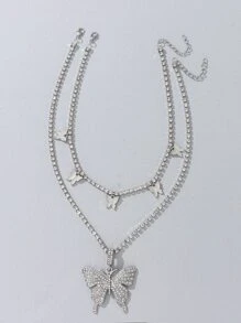 ROMWE 2pcs Rhinestone Decor Butterfly Design Necklace