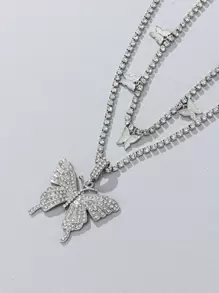 ROMWE 2pcs Rhinestone Decor Butterfly Design Necklace