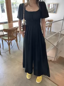 DAZY Square Neck Wide Leg Jumpsuit Women Jumpsuits - Black - View 5