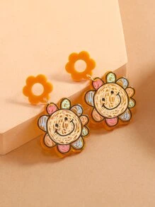 1 Đôi Hoa Hướng Dương Nhiều Màu Sắc Và Bông Tai Acrylic Hình Mặt Cười Dễ Thương Cho Nữ, Thích Hợp Để Đeo Hàng Ngày - Nhiều màu - Xem 1