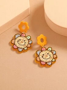 1 Đôi Hoa Hướng Dương Nhiều Màu Sắc Và Bông Tai Acrylic Hình Mặt Cười Dễ Thương Cho Nữ, Thích Hợp Để Đeo Hàng Ngày - Nhiều màu - Xem 3