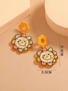 1 Đôi Hoa Hướng Dương Nhiều Màu Sắc Và Bông Tai Acrylic Hình Mặt Cười Dễ Thương Cho Nữ, Thích Hợp Để Đeo Hàng Ngày - Nhiều màu - Xem 4