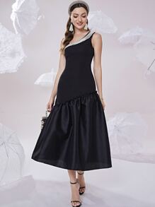 Modelyn Đầm cườm đính Ngọc trai Viên lá sen màu trơn Hấp dẫn - màu đen - Xem 4