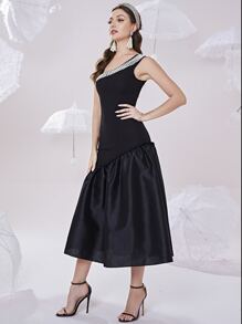 Modelyn Đầm cườm đính Ngọc trai Viên lá sen màu trơn Hấp dẫn - màu đen - Xem 5