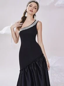 Modelyn Đầm cườm đính Ngọc trai Viên lá sen màu trơn Hấp dẫn - màu đen - Xem 6