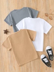 SHEIN Young Boy 3pcs Solid Round Neck Tee - Multicolor - View 2