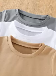 SHEIN Young Boy 3pcs Solid Round Neck Tee - Multicolor - View 3